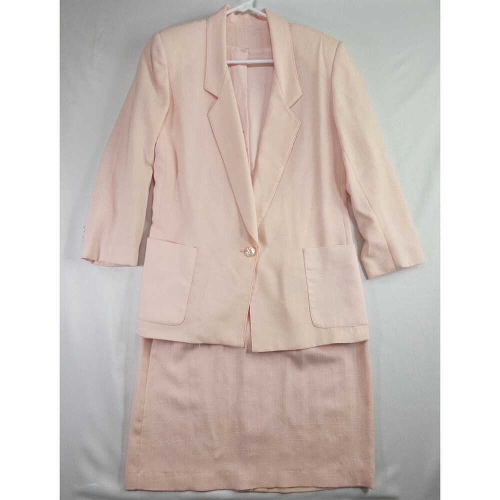 Separate Pleasures Vintage 80s Blush Pink Blazer Skirt Suit Set Size 4 USA Made